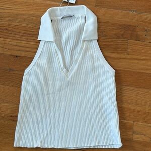 Zara white ribbed vest sleeveless collared top, size M